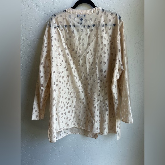 Carole little linen blend 3x Jacard button down blouse office professional - Picture 2 of 7